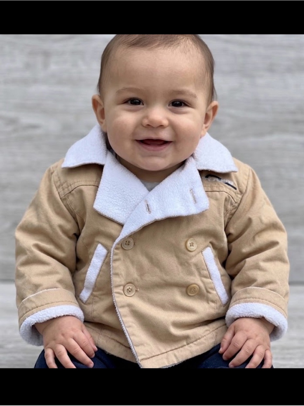 VTG Rocawear Roca Baby Jacket Coat Tan Sherpa Fleece Lined Double Breasted 0-6M